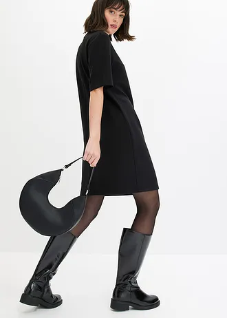 Mini jurk van scuba met turtleneck • zwart/wolwit • bonprix online shop