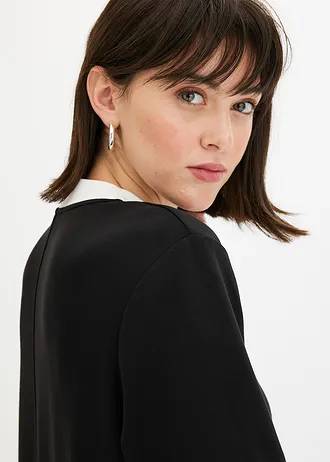 Rochie mini cu guler bărcuță aplicat, din scuba • negru/ecru • magazin bonprix