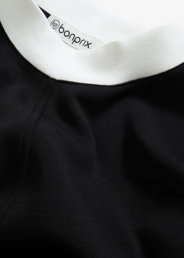 Robe courte en matière néoprène à col montant contrastant • noir-blanc cassé • product-page.page-title-suffix