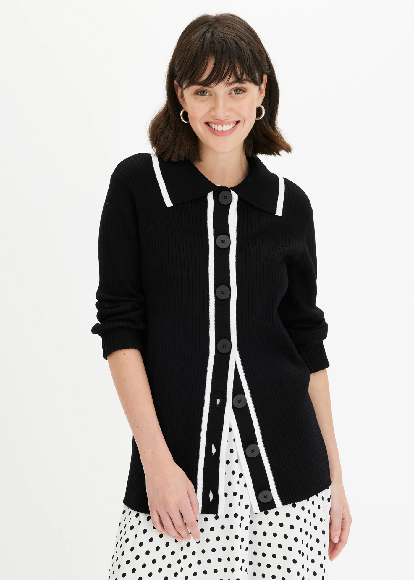 Cardigan în stil elegant • negru/ecru • magazin bonprix