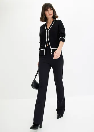 Cardigan met V-hals, Kleur: zwart/wolwit