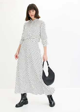 Chemisier fin en satin, Couleur: blanc pois noir