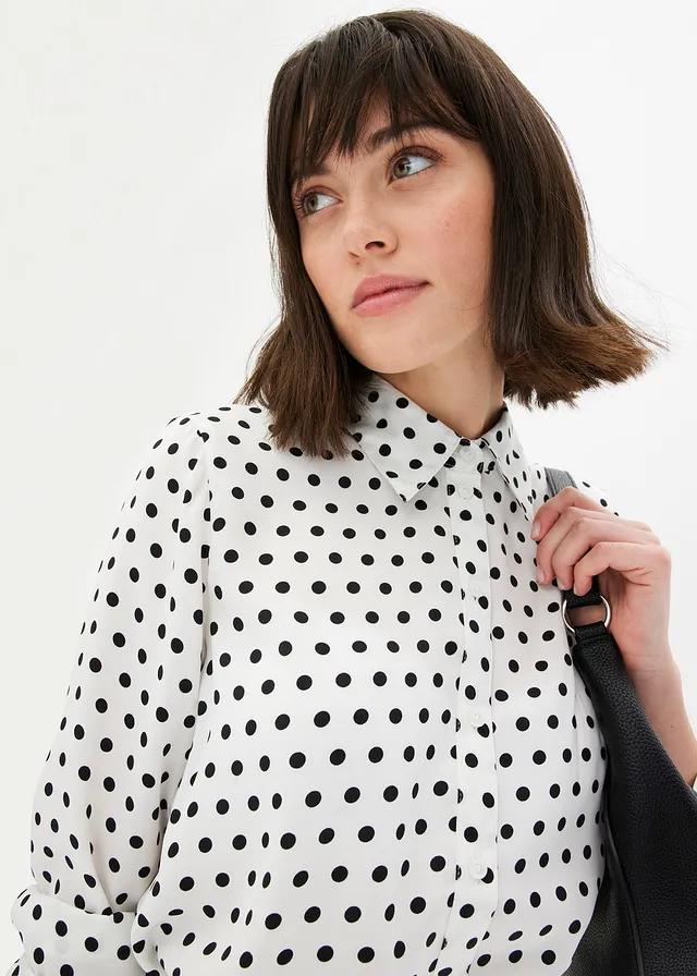 Chemisier fin en satin • blanc pois noir • product-page.page-title-suffix