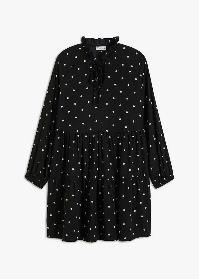 Robe-tunique avec lien à nouer, Couleur: noir pois blanc