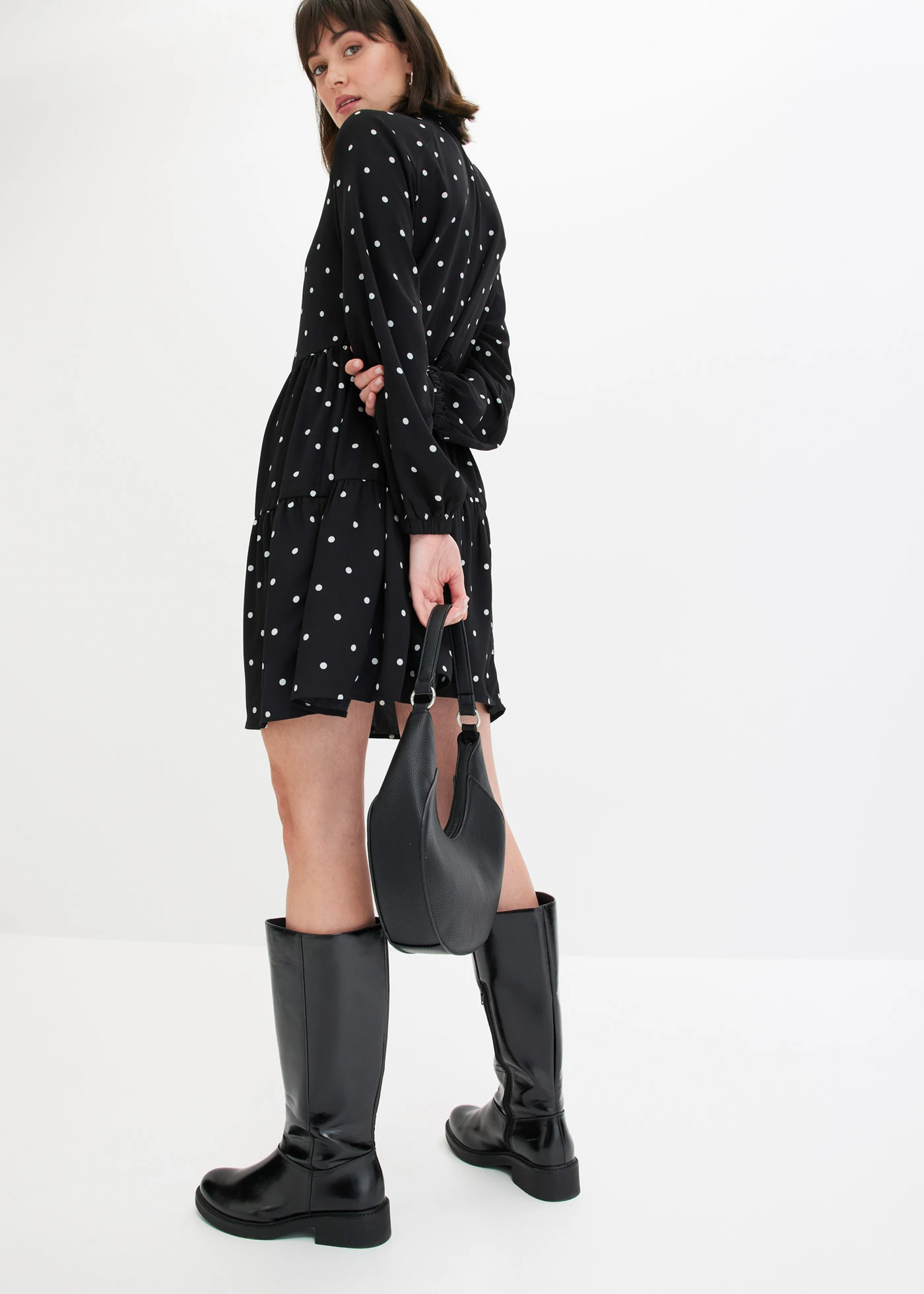 Rochie-tunică cu bentiță • negru/alb punctat • magazin bonprix