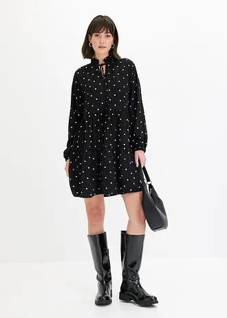 Rochie-tunică cu bentiță • negru/alb punctat • magazin bonprix