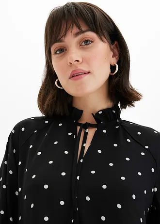 Robe-tunique en crêpe texturé • pois noir/blanc • Boutique bonprix