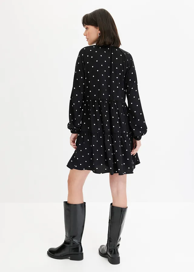 Robe-tunique avec lien à nouer, Couleur: noir pois blanc