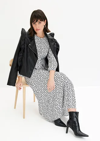 Sukienka midi z krepy w strukturalny wzór • biało-czarny w kropki • bonprix obchod