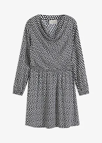 Mini jurk van gestructureerde crêpe, Kleur: gestipt zwart/wit