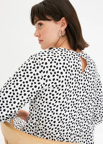 Sukienka midi z krepy w strukturalny wzór • biało-czarny w kropki • bonprix obchod