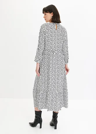 Sukienka midi z krepy w strukturalny wzór • biało-czarny w kropki • bonprix obchod