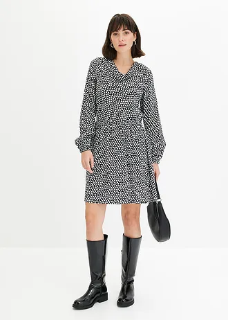 Mini jurk van gestructureerde crêpe • gestipt zwart/wit • bonprix online shop