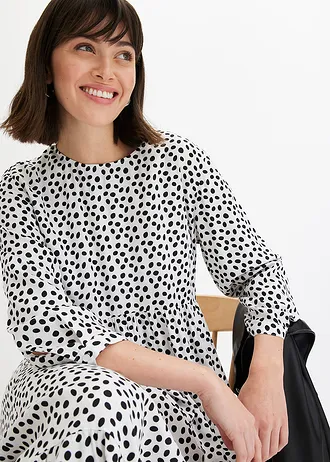 Sukienka midi z krepy w strukturalny wzór • biało-czarny w kropki • bonprix obchod