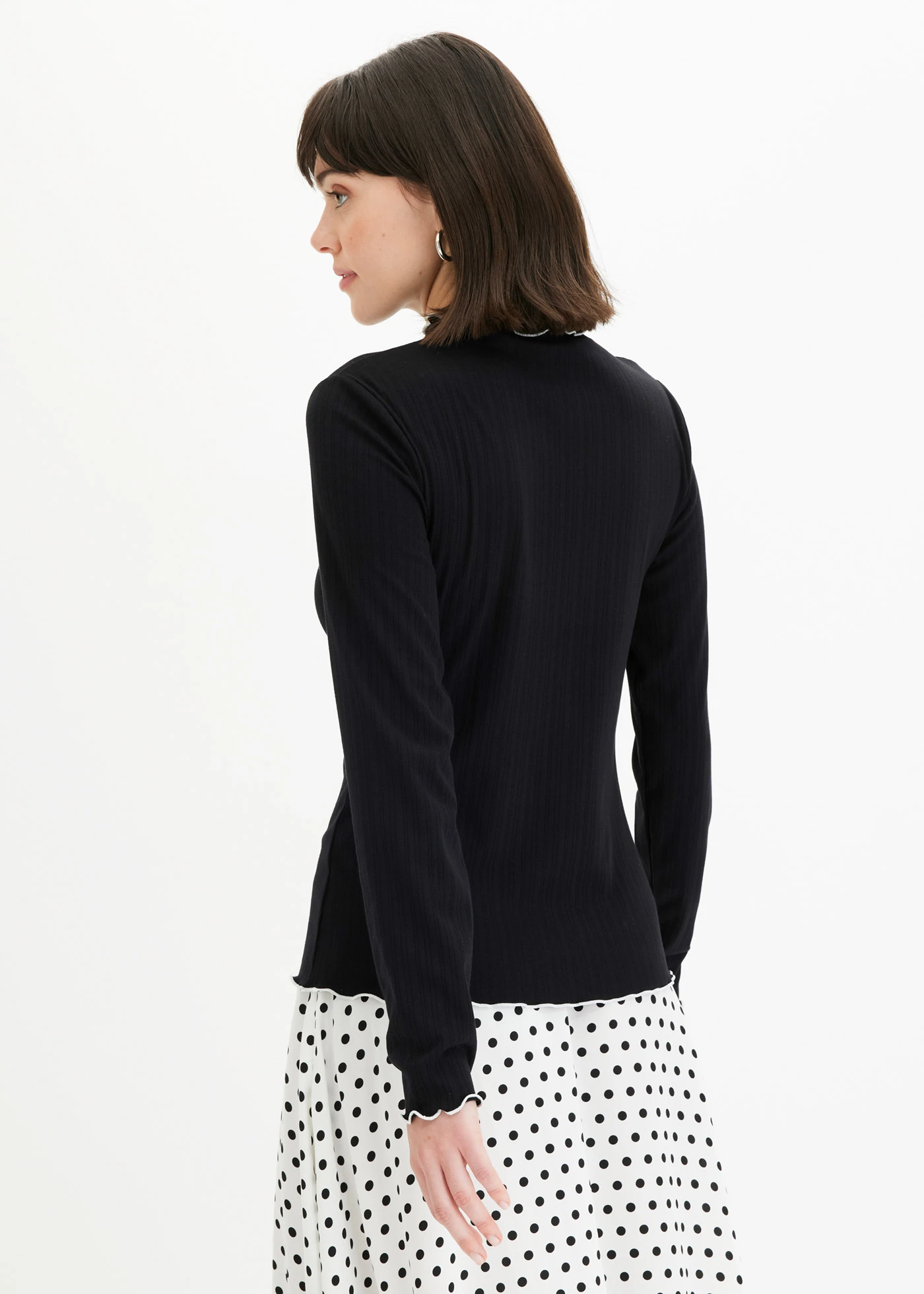 Geribd longsleeve • zwart/wolwit • bonprix online shop