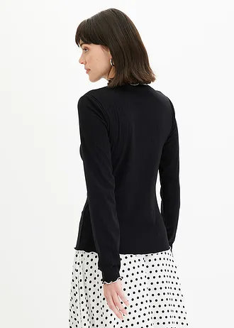 T-shirt manches longues côtelé • noir-écru • Boutique bonprix