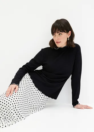 Geribd longsleeve • zwart/wolwit • bonprix online shop