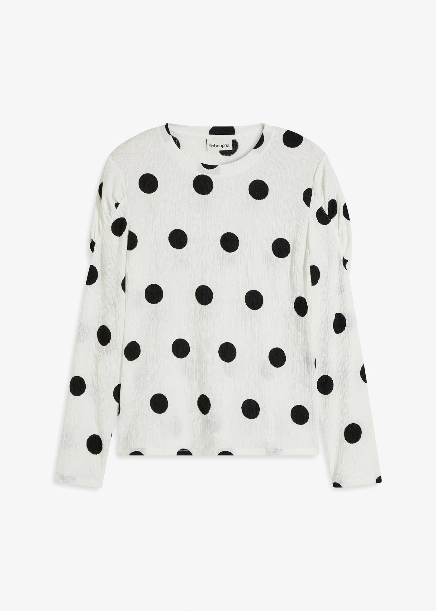 Longsleeve van gestructureerde crêpe • gestipt wit-zwart • bonprix online shop