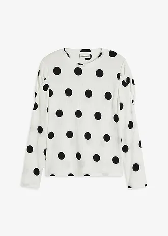 Longsleeve van gestructureerde crêpe • gestipt wit-zwart • bonprix online shop