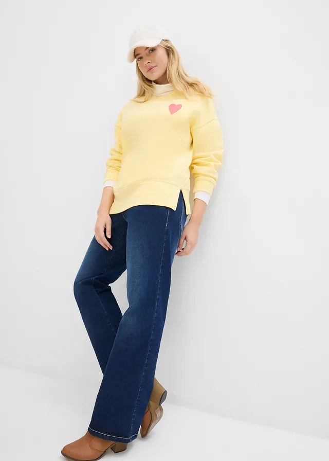 Oversized sweater van biologisch katoen, Kleur: lichtgeel/lichtzalm
