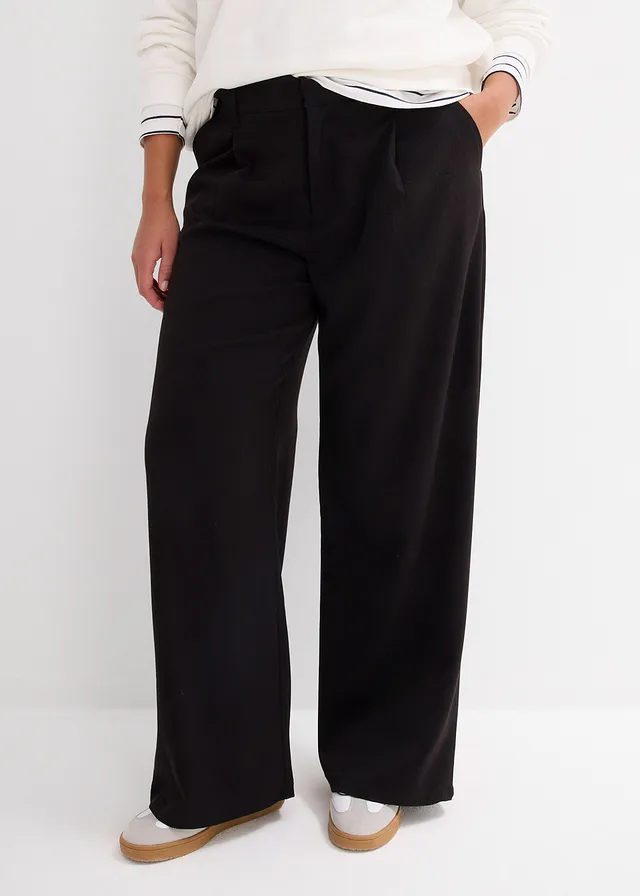 Pantalon large à pinces, Couleur: noir
