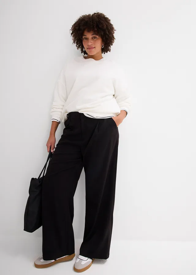 Pantalon large à pinces, Couleur: noir