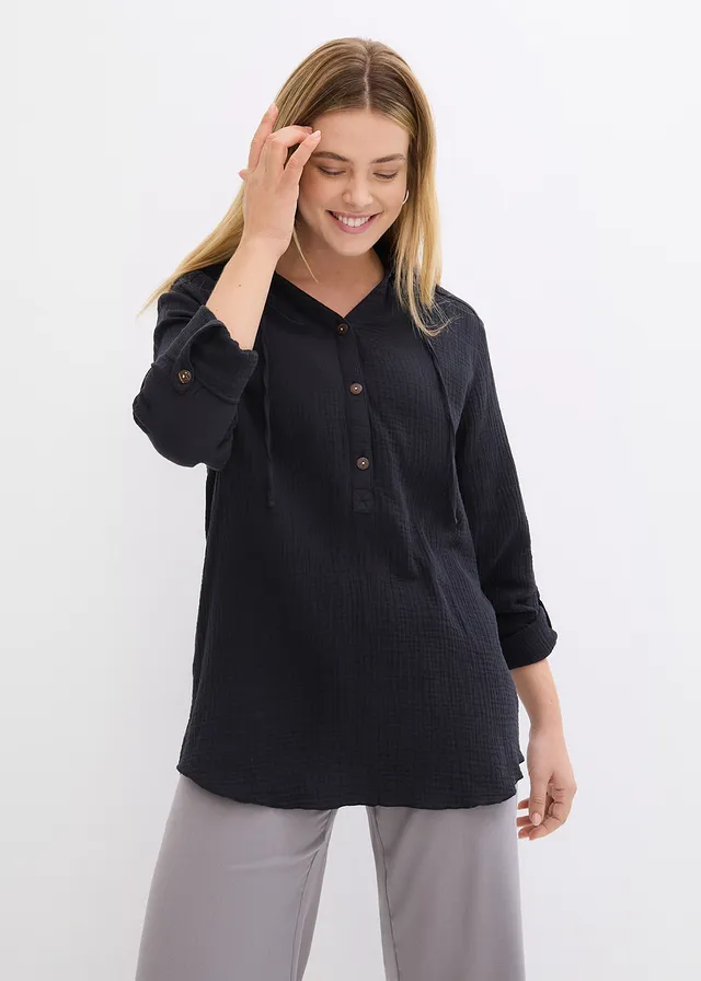 Mousseline blouse van katoen • zwart • product-page.page-title-suffix