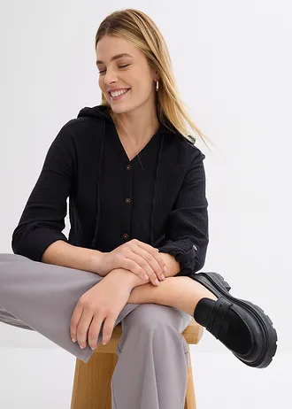 Bluză din muselină vaporoasă, fără încheiere • negru • magazin bonprix