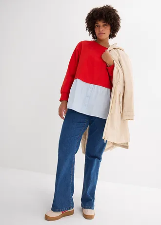 Bootcut stretch jeans, mid waist, Kleur: blauw denim