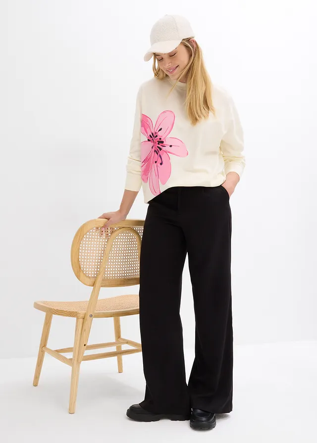 Sweat oversize, Couleur: crème imprimé