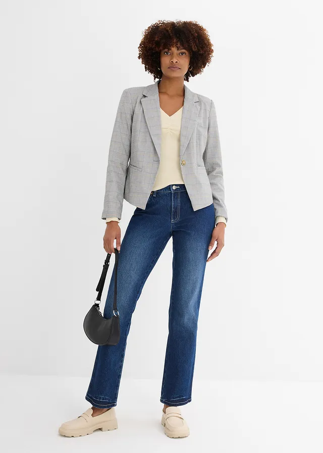 Straight jeans, mid waist donkerblauw denim used