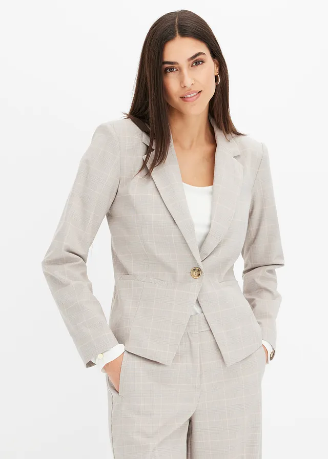 Glencheck blazer, Kleur: lichtgrijs-lichtroze geruit