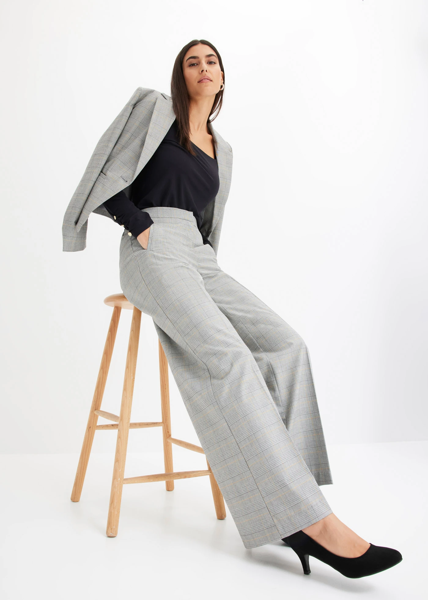 Pantalon large à carreaux écossais • noir-sable carreaux • Boutique bonprix