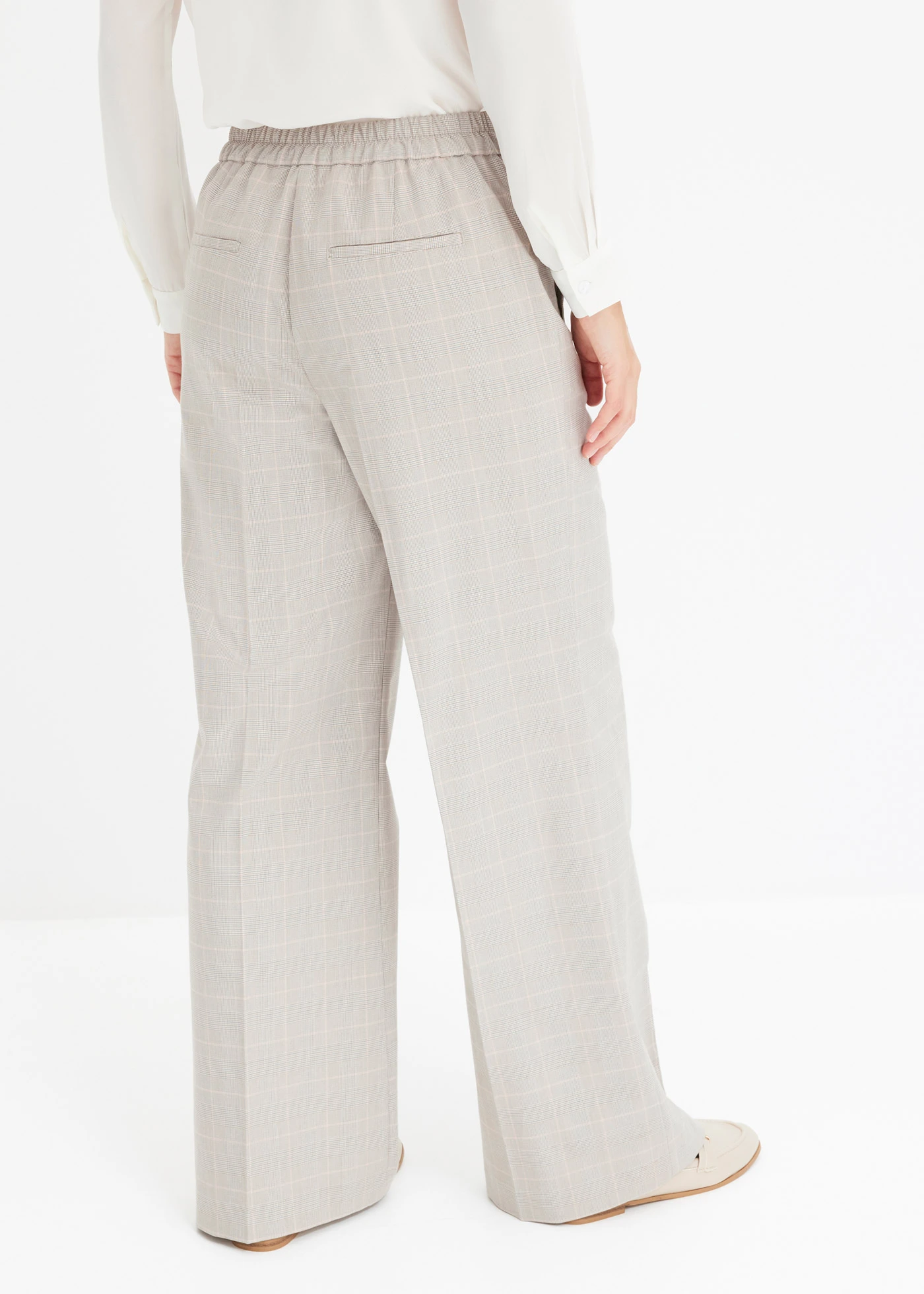 Glencheck Marlene Dietrich broek met viscose • lichtgrijs-lichtroze geruit • bonprix online shop