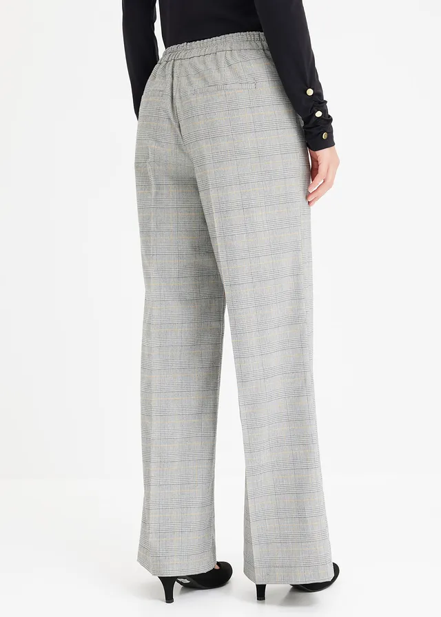 Glencheck Marlene Dietrich broek met viscose, Kleur: zwart-sand geruit