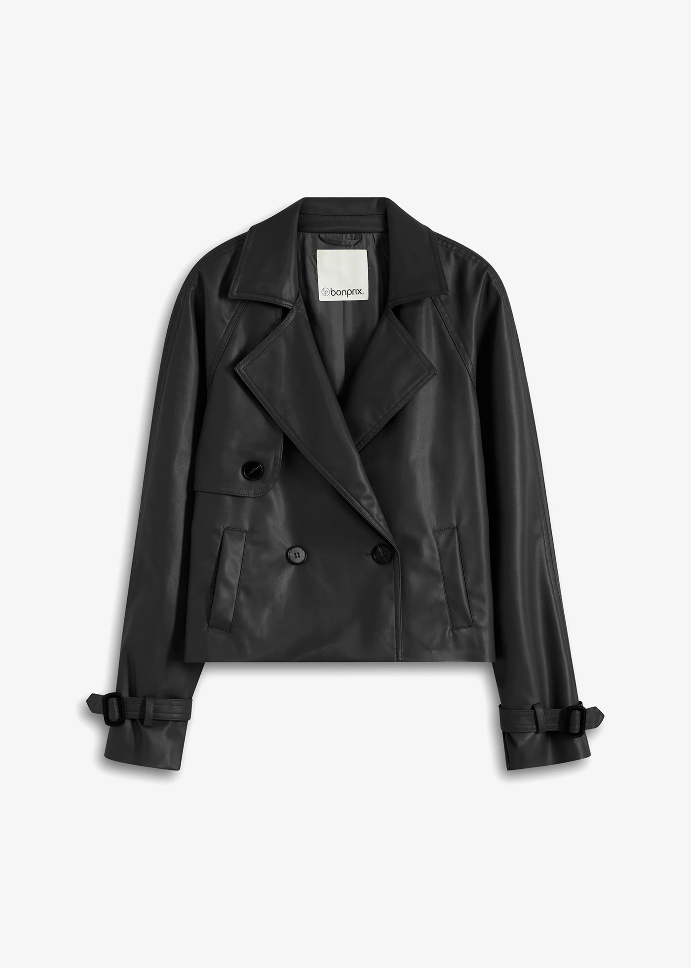 Korte trenchcoat van imitatieleer • zwart • bonprix online shop