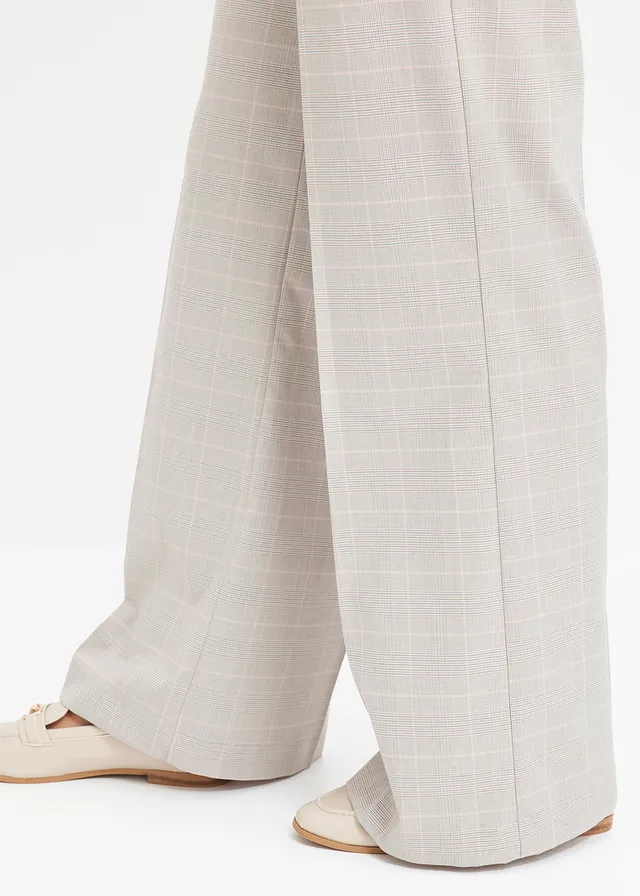 Pantaloni marlene cu viscoză și carouri glencheck • gri deschis-roz deschis cadrilat • magazin bonprix