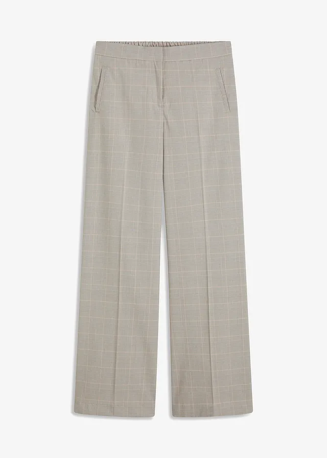 Pantaloni marlene cu viscoză și carouri glencheck • gri deschis-roz deschis cadrilat • magazin bonprix