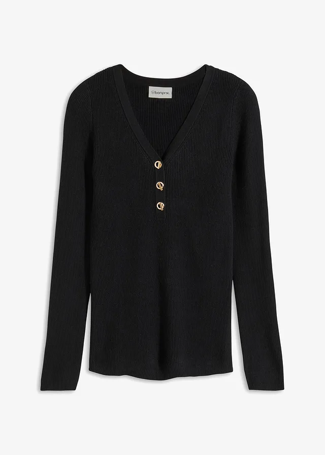 Pull côtelé en viscose mélangée, Couleur: noir