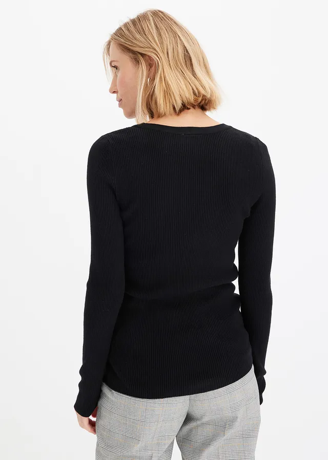 Pull côtelé en viscose mélangée, Couleur: noir