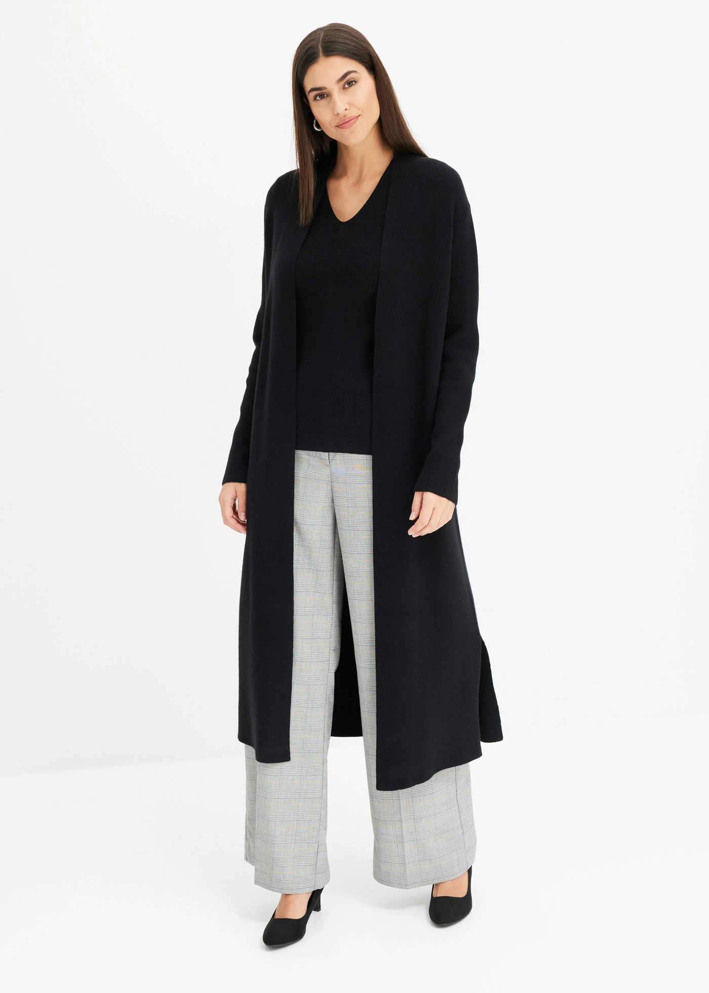 Gilet long en maille de viscose mélangée • noir • Boutique bonprix