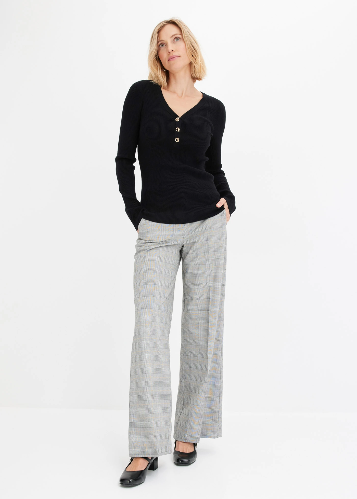 Pulover ripsat cu viscoză • negru • magazin bonprix