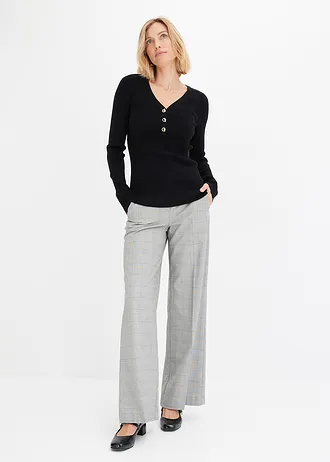 Pull côtelé en viscose mélangée, Couleur: noir