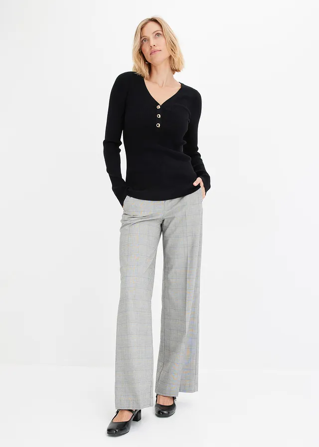 Pull côtelé en viscose mélangée, Couleur: noir
