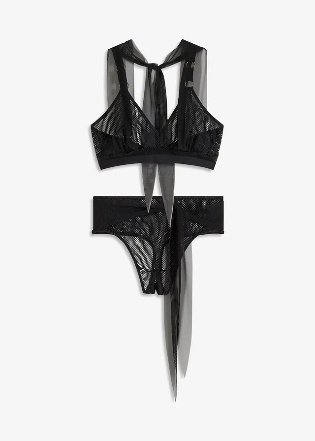 Sutien bralette și string până în talie cu ouvert (set/2 piese)