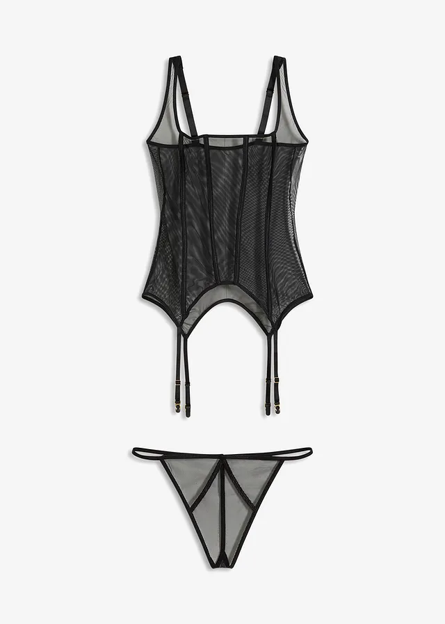 Corset cu portjartier și chilot string (set/2 piese)