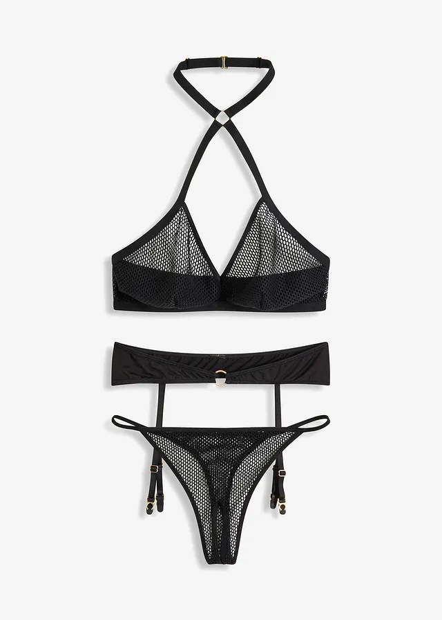 Sutien bralette + chiloţel string + centură cu jartiere (3piese)