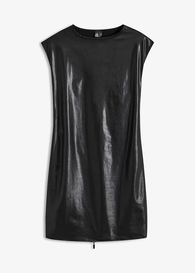 Rochie din material Wetlook, cu fermoar