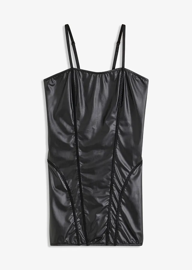 Sexy jurk in wetlook • zwart • bonprix online shop
