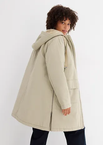 Wijde winterparka met capuchon en teddy voering, Kleur: zwart